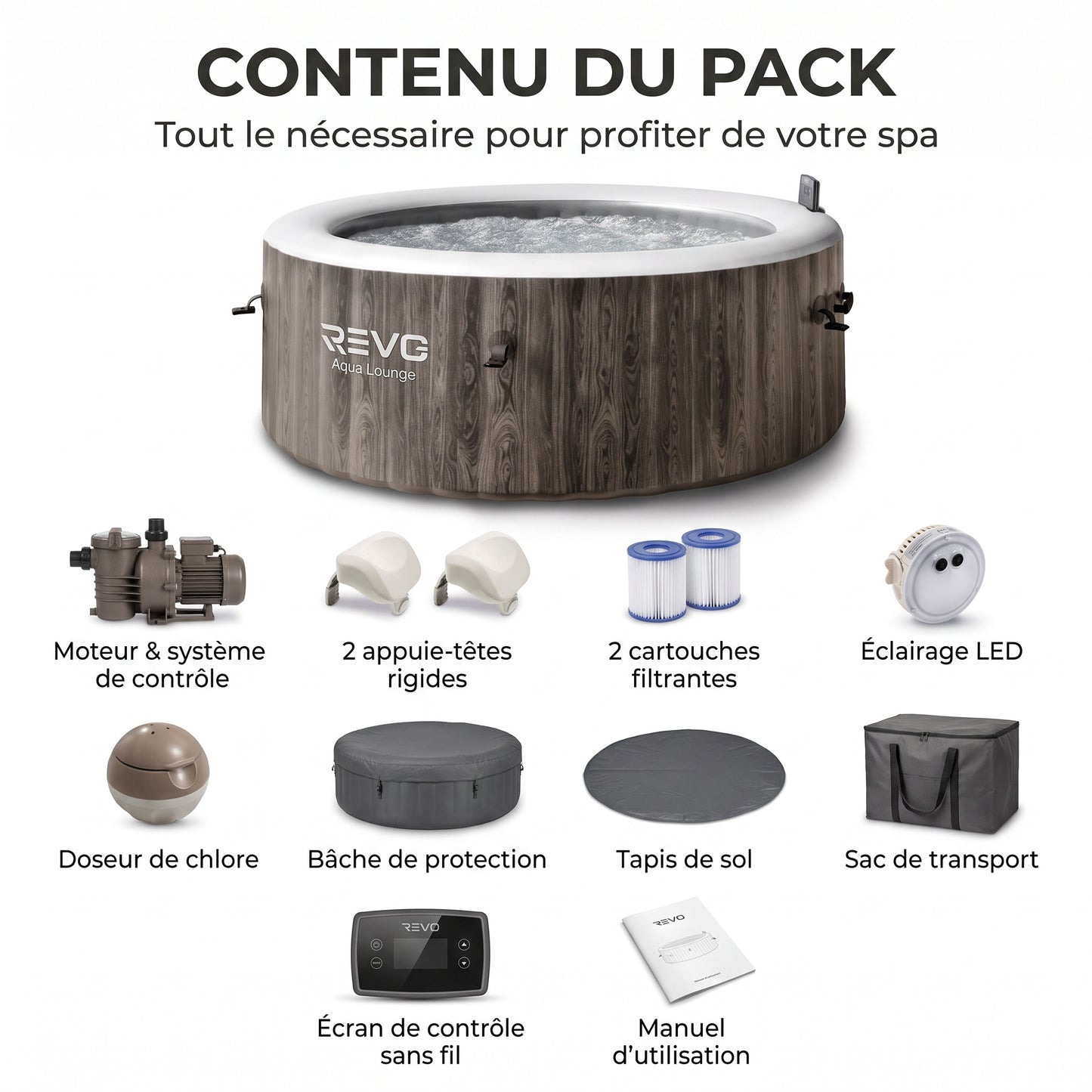 Spa Gonflable REVO Aqua Lounge – 6 Places – 170 Jets – Chauffage 40°C – Wi-Fi