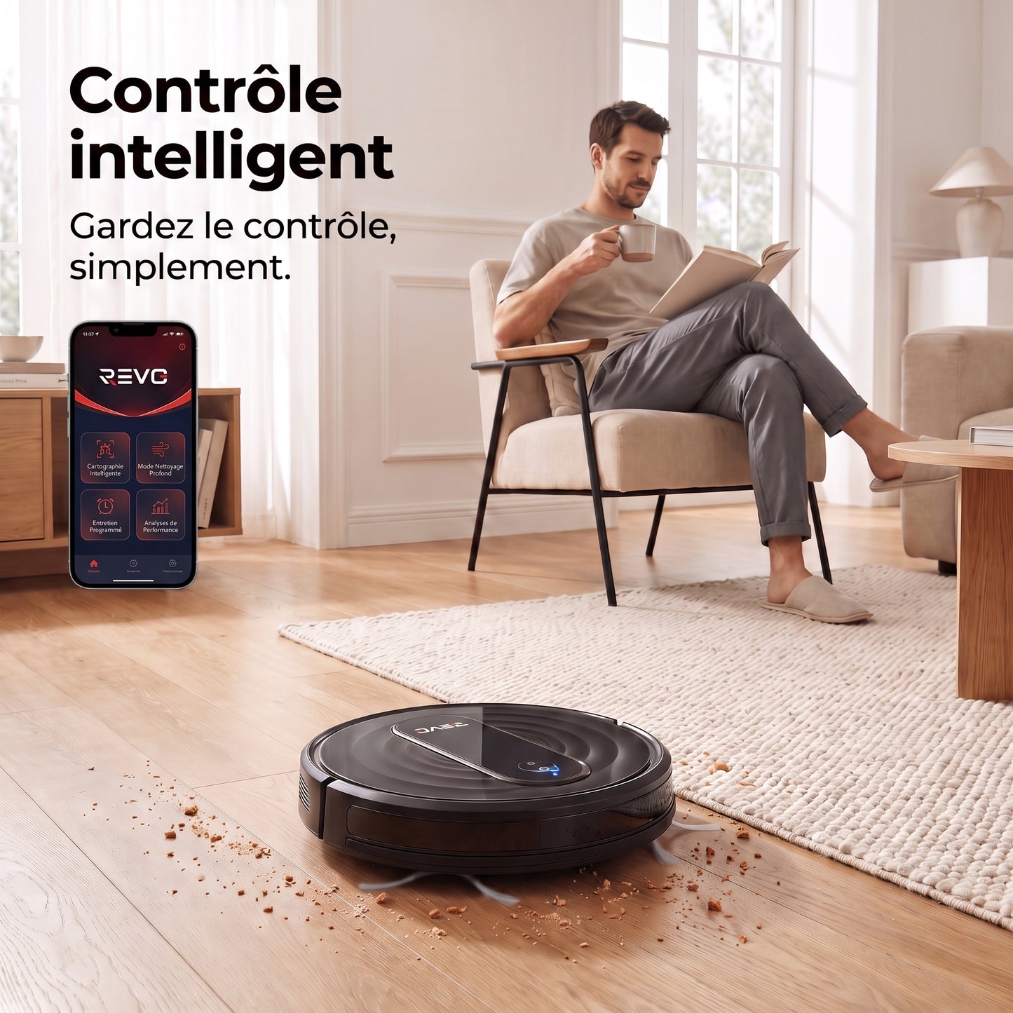 Robot Aspirateur Laveur REVO G20 Pro – 4 500 Pa – Autonomie jusqu’à 180 min – Contrôle par Application