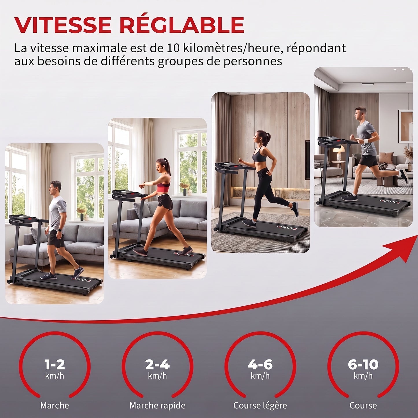 Tapis de Course Pliant REVO Pace – 10 km/h – 12 Programmes – Charge 100 kg – Écran LED