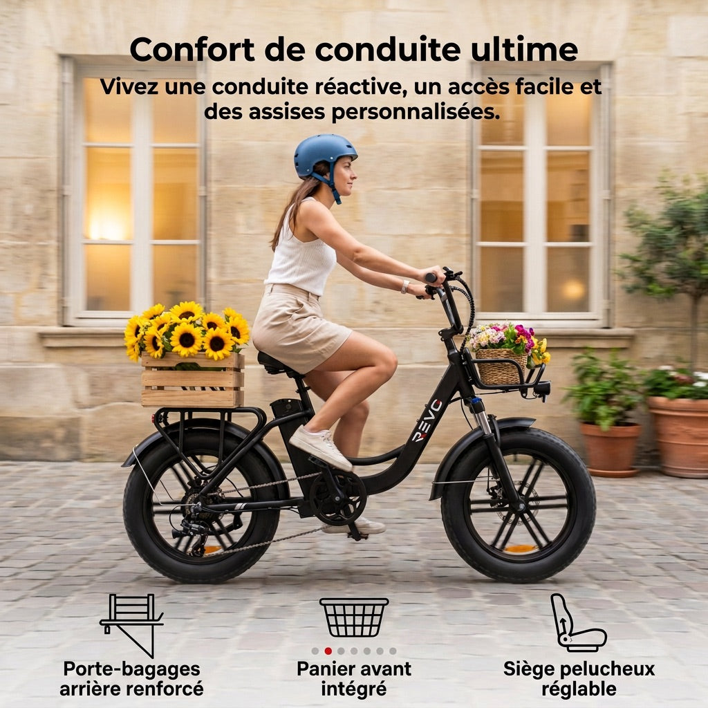 Vélo Électrique Fat Bike REVO Terra Boost – 250 W – Autonomie jusqu’à 126 km – Batterie 48 V 13 Ah – Couple 75 Nm – Pneus 20" x 4"