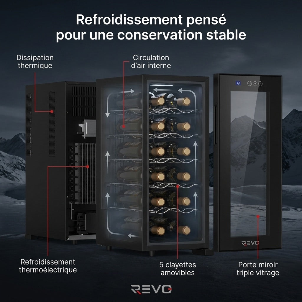 Cave à Vin REVO Vinea – 12 Bouteilles – Température 8 à 18 °C – Triple Vitrage – Ultra-Silencieuse < 26 dB