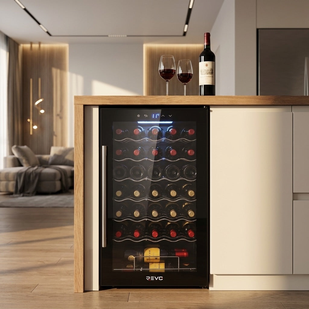 Cave à Vin REVO Vendôme – 34 Bouteilles – 80 L – Température 5 à 18 °C – Refroidissement par Compresseur