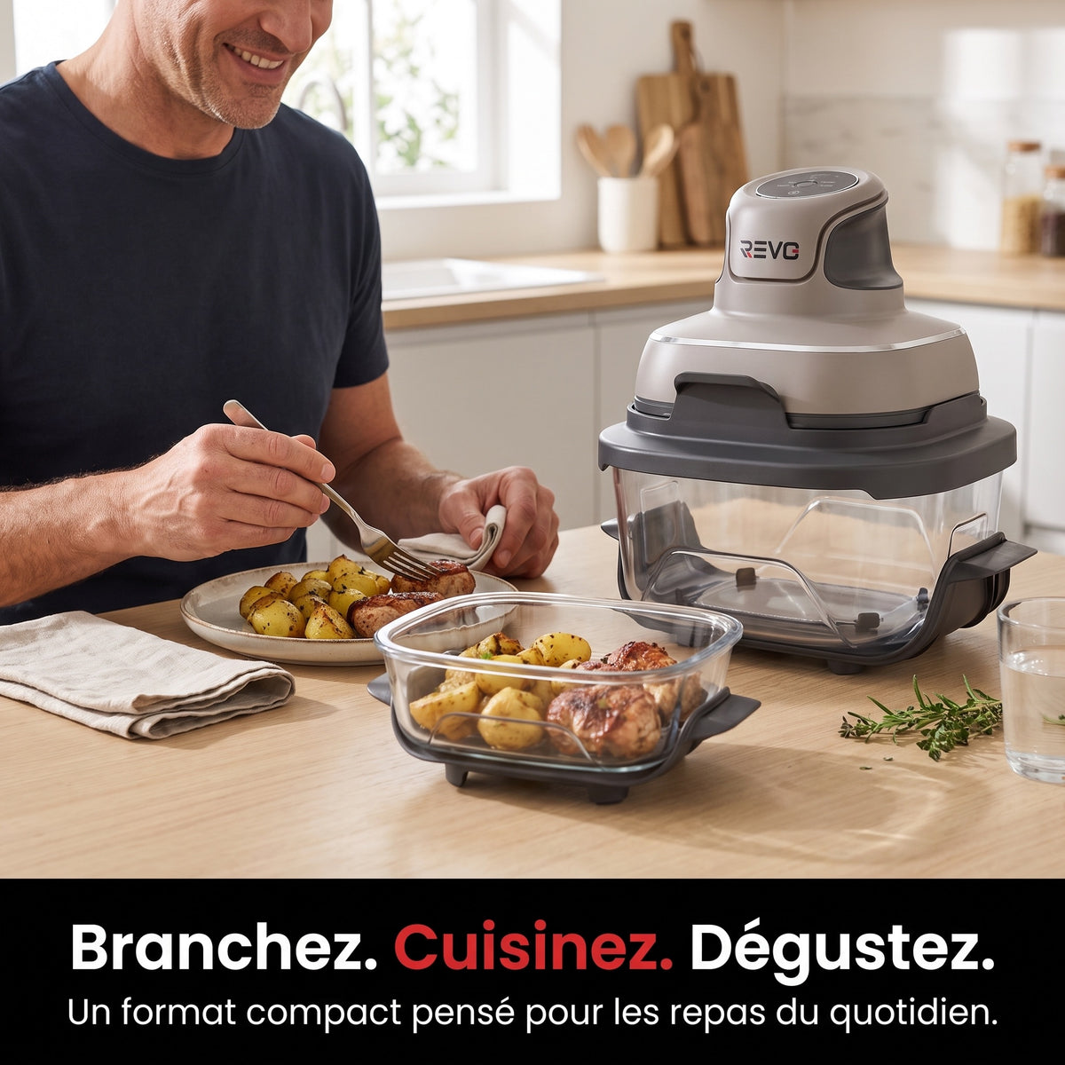 Air Fryer REVO Nomad 38 – Friteuse sans Huile Portable 4-en-1 – 1 700 W – Récipients en Verre 3,8 L & 1,4 L
