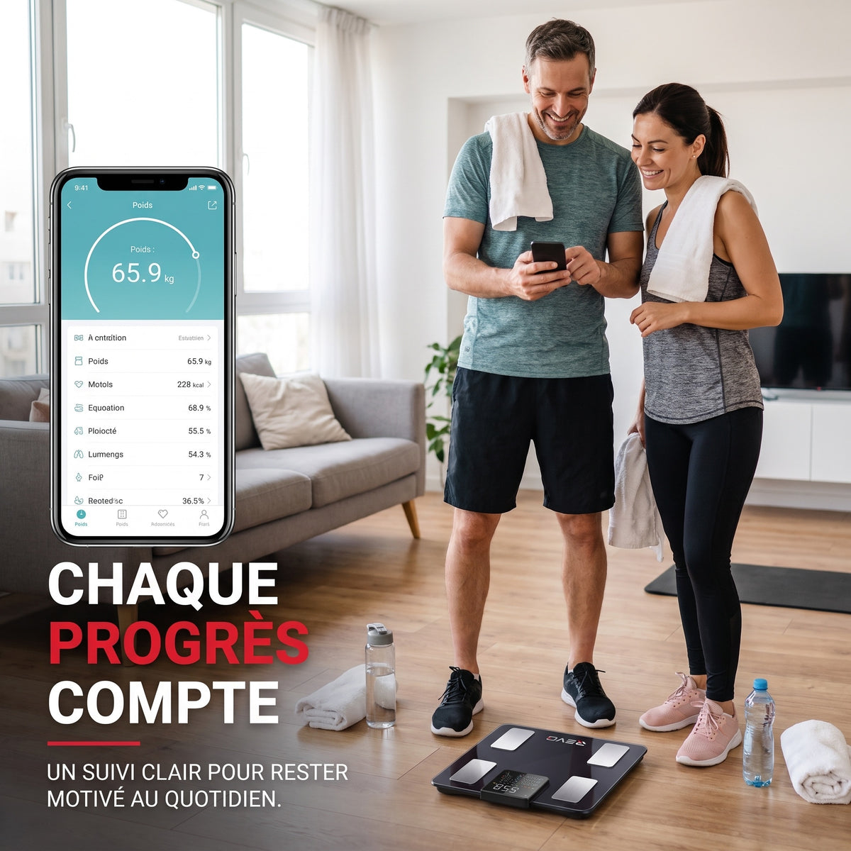 Balance Connectée REVO Physia 50 – Impédancemètre 8 Électrodes, 50 Mesures Corporelles & Analyse Segmentaire