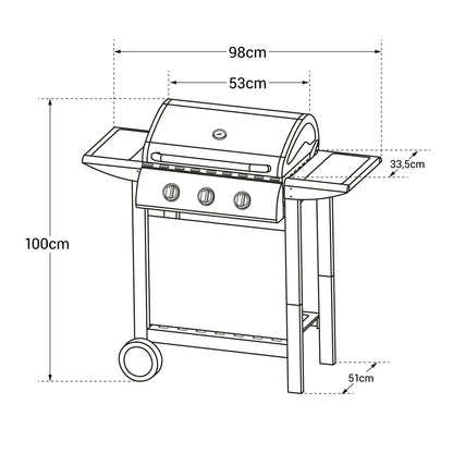Barbecue Gaz Hawaï - 3 Brûleurs 8,4 kW Butane/Propane