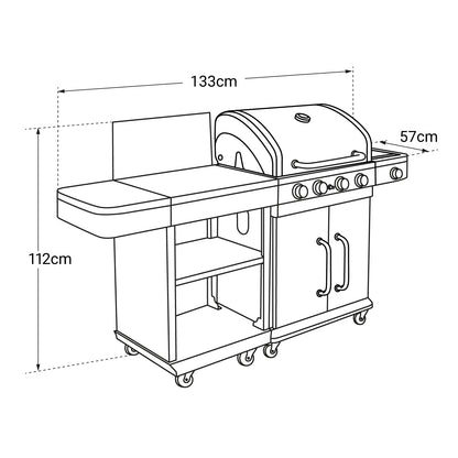 Barbecue gaz Majorque XL – 4 brûleurs 14,5 kW avec desserte