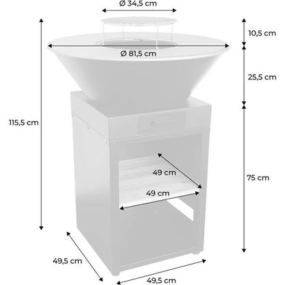Brasero Plancha REVO Vigo – Ø 81,5 cm – Grille de cuisson – Rangement à bûches