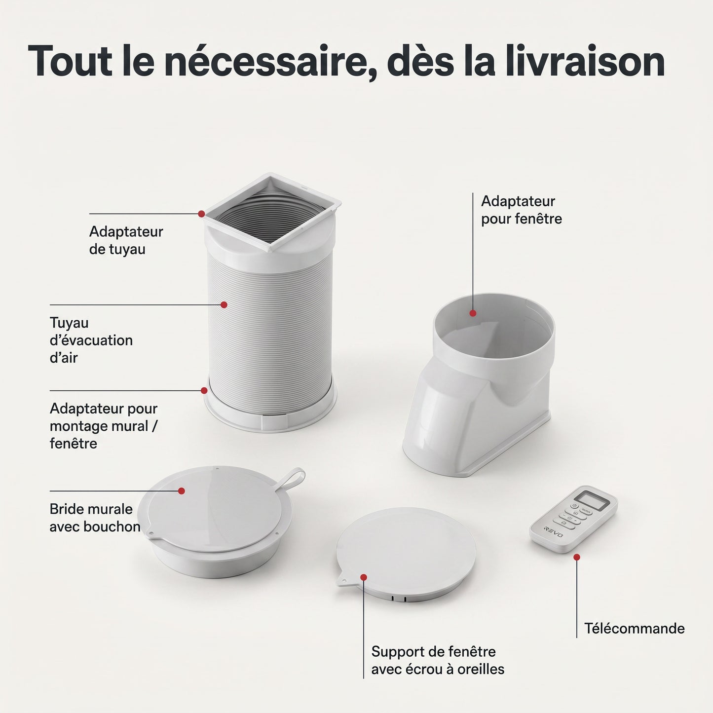 Climatiseur Mobile REVO Compact – 8 300 BTU – 2,1 kW – 3-en-1 – 52 dB – Classe A