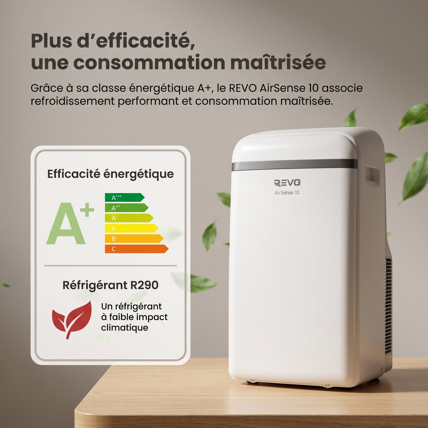 Climatiseur Mobile REVO AirSense 10 – 10 000 BTU – Classe A+ – Climatisation, Ventilation & Déshumidification