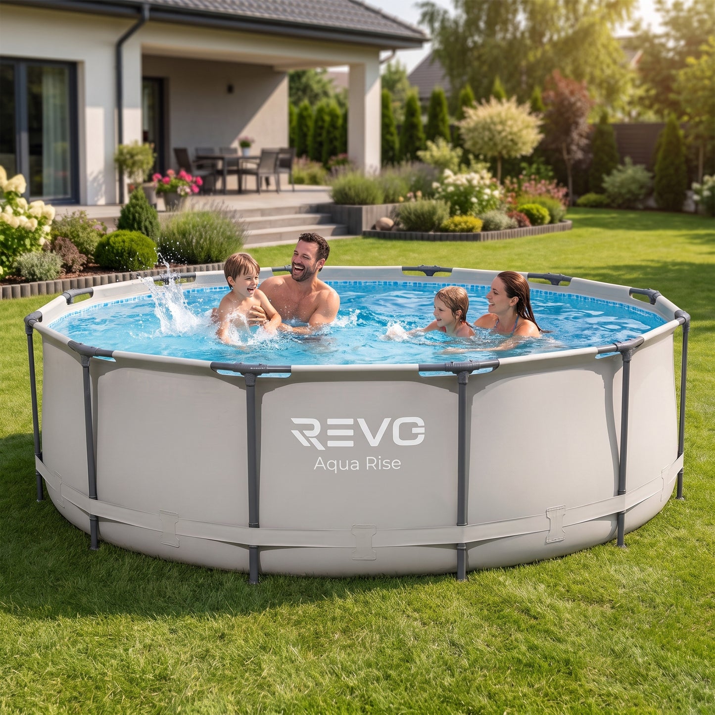 Piscine Hors-Sol Ronde REVO Aqua Rise – Ø366 × 100 cm – 9 150 L – Filtration & Échelle Incluses