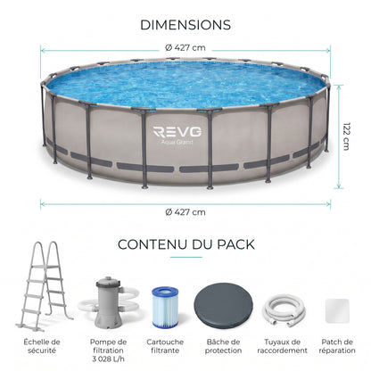 Piscine Hors-Sol Ronde REVO Aqua Grand – Ø427 × 122 cm – 15 232 L – Filtration 3 028 L/h