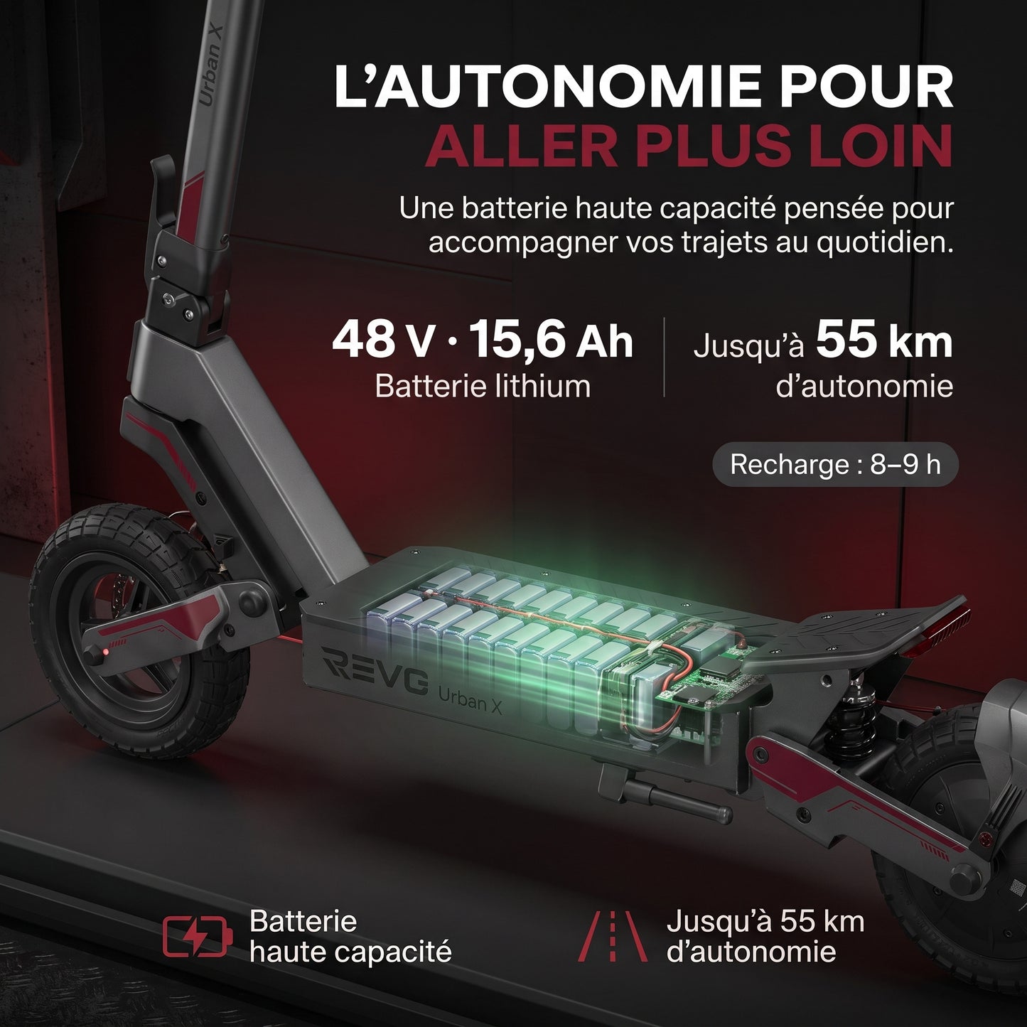 Trottinette Électrique REVO Urban X – 800 W – Autonomie 55 km – Pneus 10" – Suspensions AV/AR