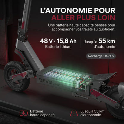 Trottinette Électrique REVO Urban X – 800 W – Autonomie 55 km – Pneus 10" – Suspensions AV/AR