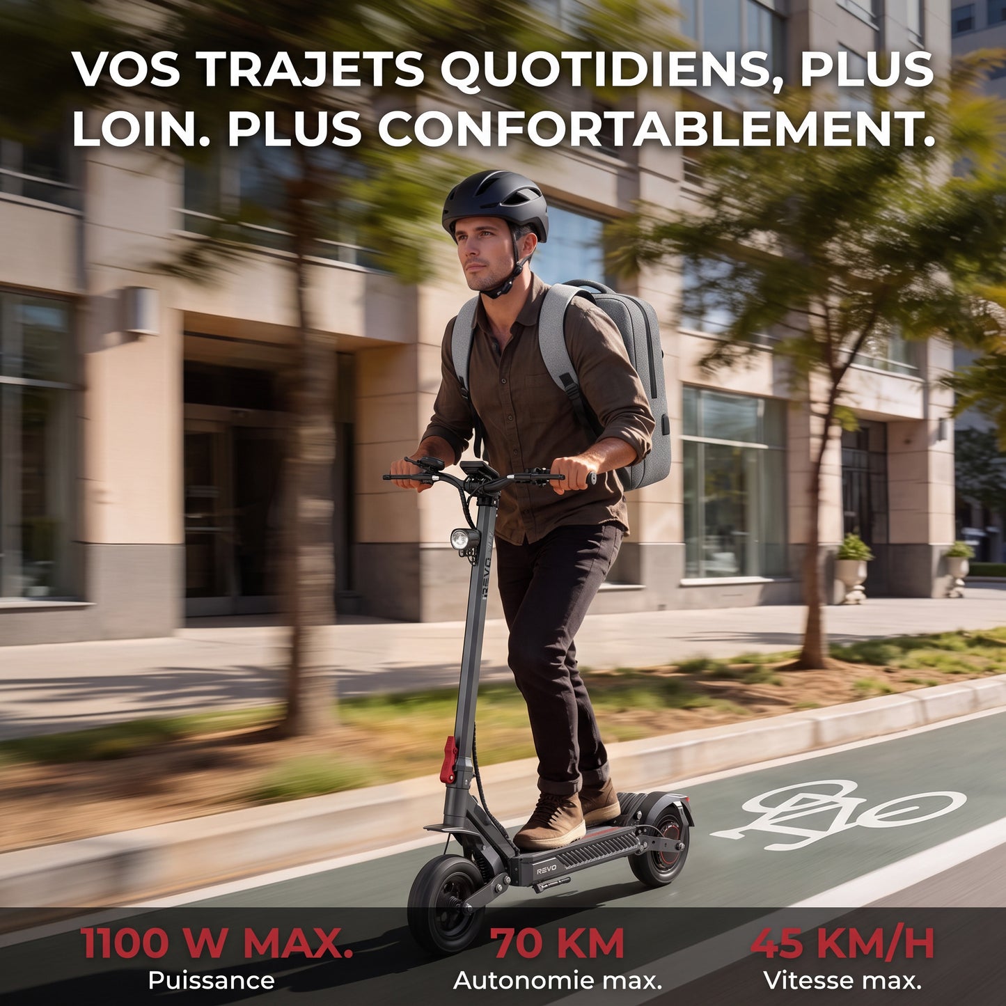 Trottinette Électrique REVO Vector – 1100 W Max. – Autonomie 70 km – Batterie 48 V 13 Ah – Pneus 10" – Suspension & NFC