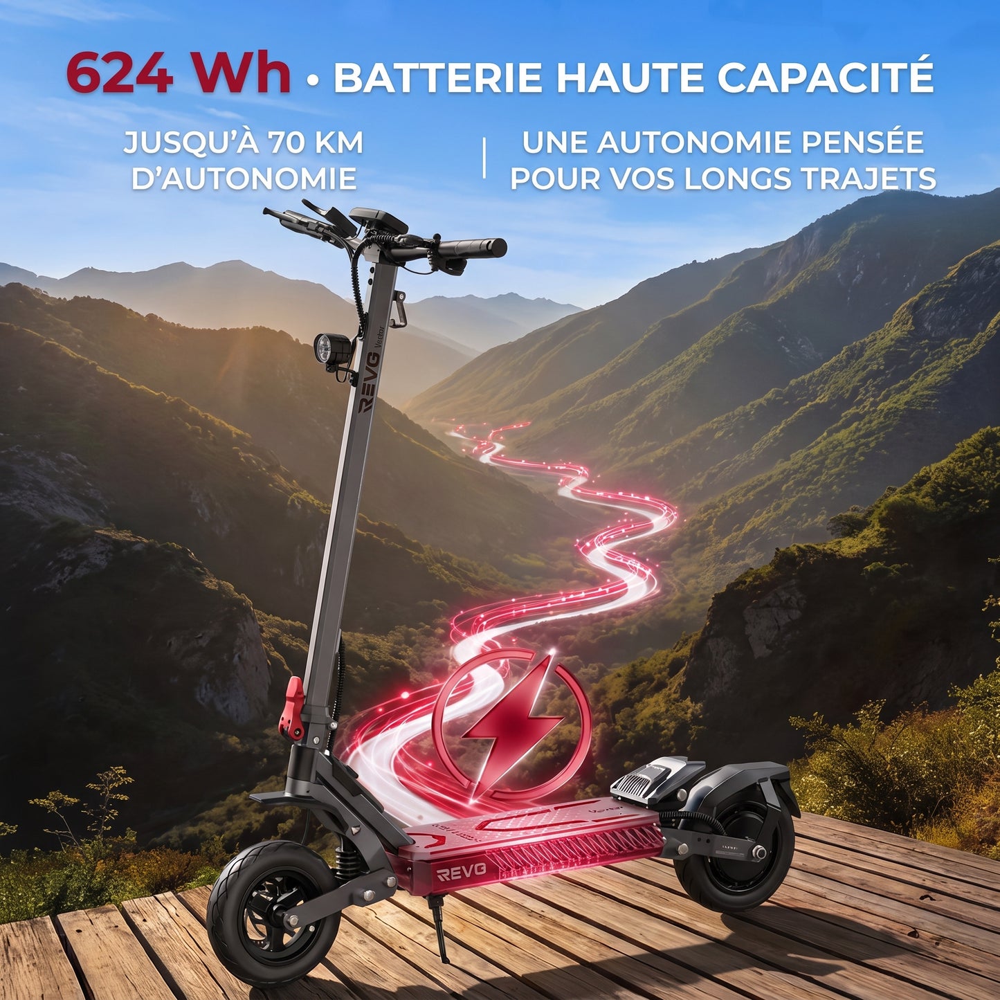 Trottinette Électrique REVO Vector – 1100 W Max. – Autonomie 70 km – Batterie 48 V 13 Ah – Pneus 10" – Suspension & NFC