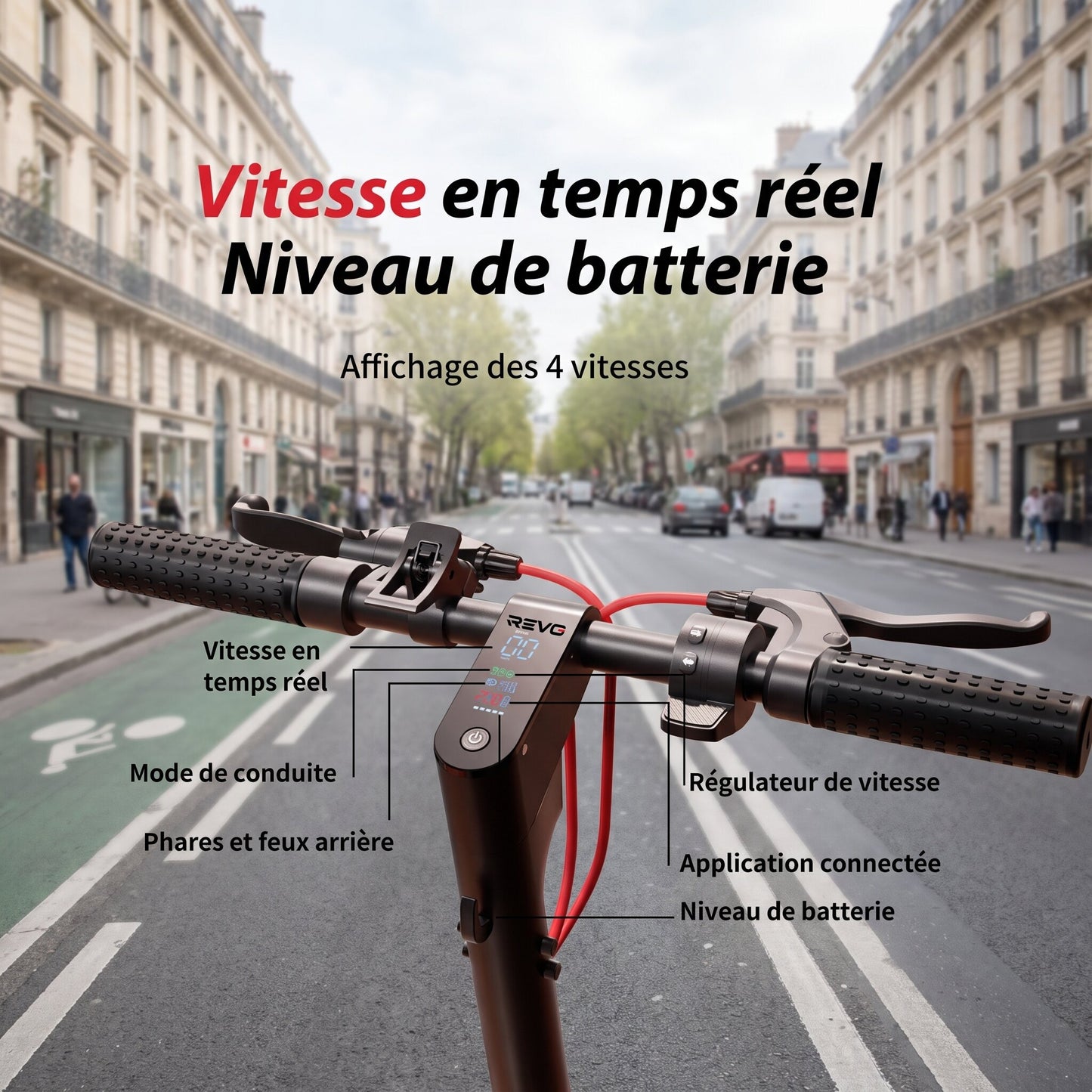 Trottinette Électrique REVO Pulse – 750 W – Autonomie 45 km – Batterie 48 V 14 Ah – Pneus 9,3" – 4 Modes