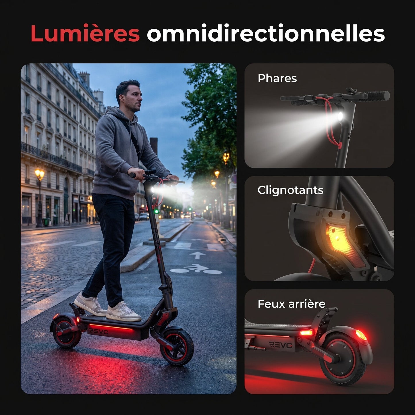 Trottinette Électrique REVO Pulse – 750 W – Autonomie 45 km – Batterie 48 V 14 Ah – Pneus 9,3" – 4 Modes