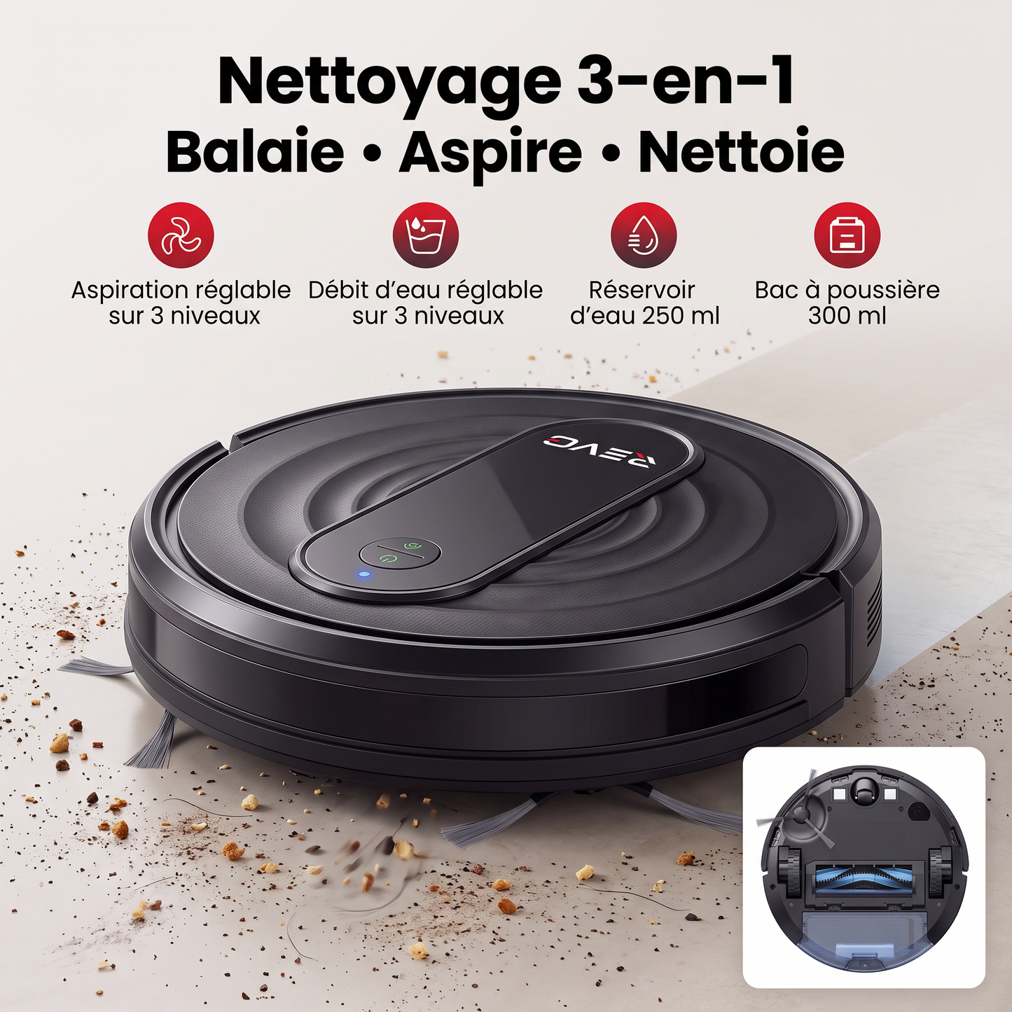 Robot Aspirateur Laveur REVO G20 Pro – 4 500 Pa – Autonomie jusqu’à 180 min – Contrôle par Application
