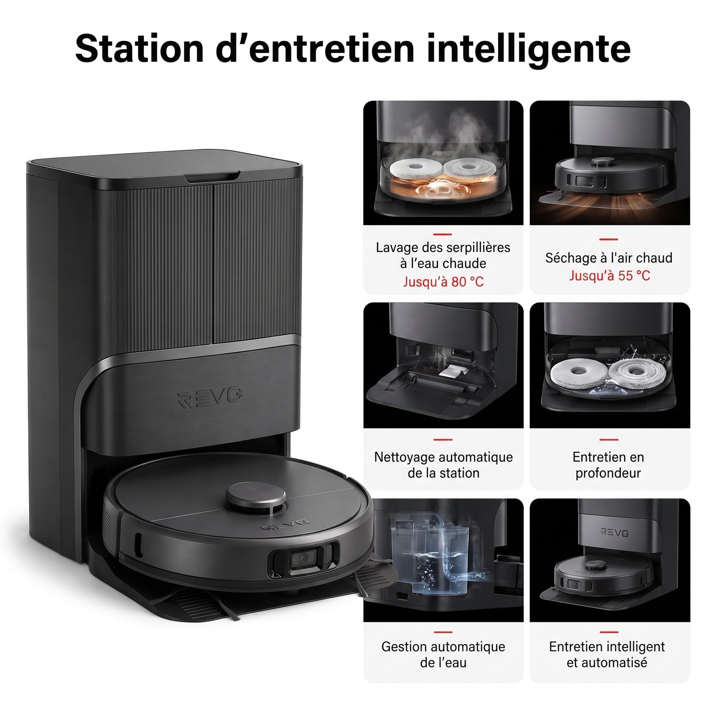 Robot Aspirateur Laveur REVO Apex 25 Noir – 25 000 Pa avec Station Multifonctionnelle & Navigation Intelligente