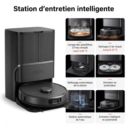 Robot Aspirateur Laveur REVO Apex 25 Noir – 25 000 Pa avec Station Multifonctionnelle & Navigation Intelligente