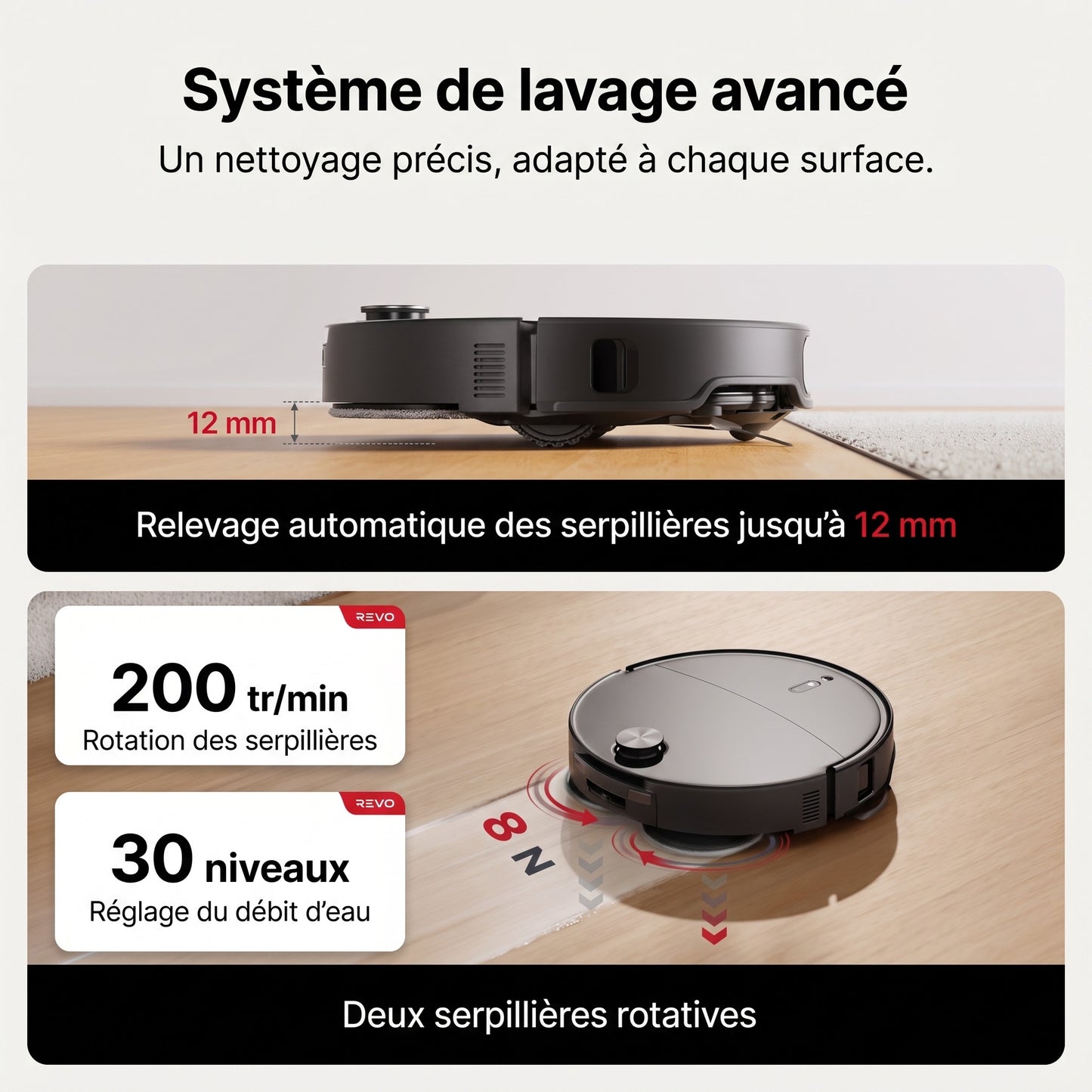 Robot Aspirateur Laveur REVO Apex 25 Noir – 25 000 Pa avec Station Multifonctionnelle & Navigation Intelligente