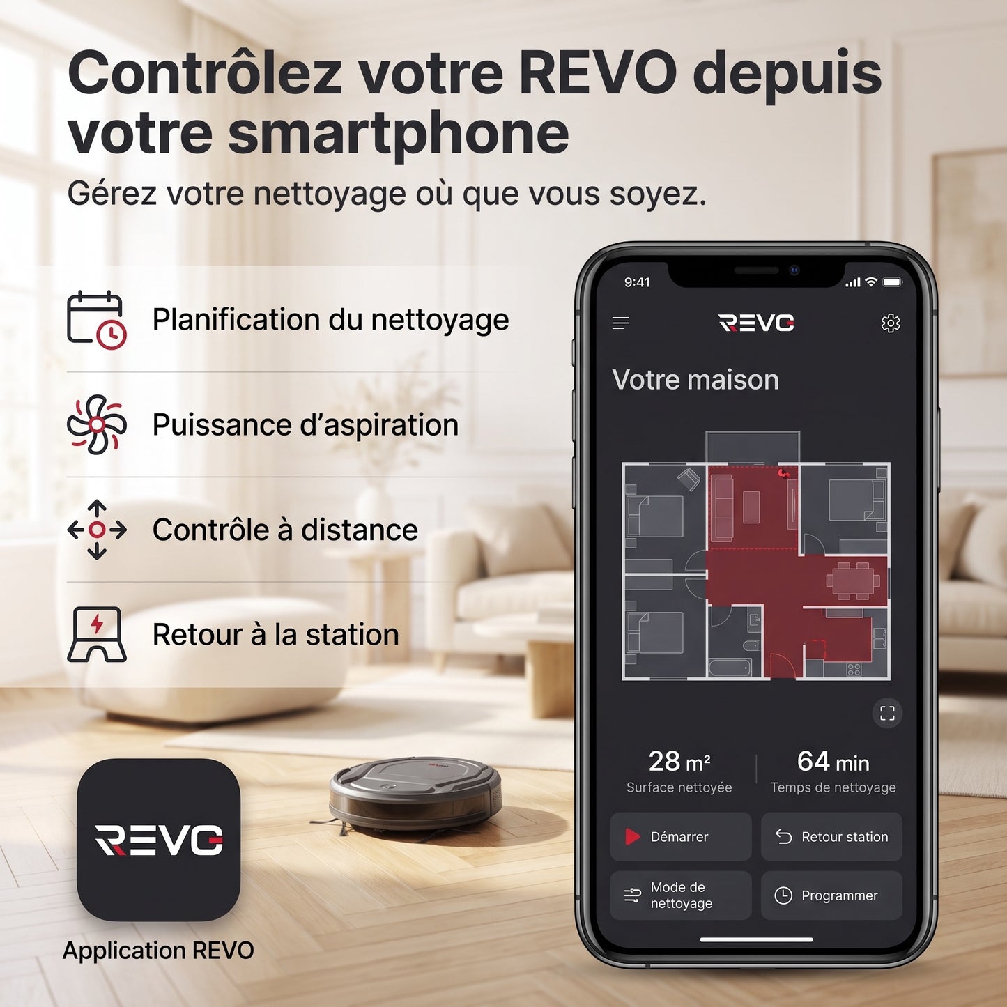 Robot Aspirateur REVO SlimForce 22 – 2 200 Pa, Connecté & Autonomie 120 min