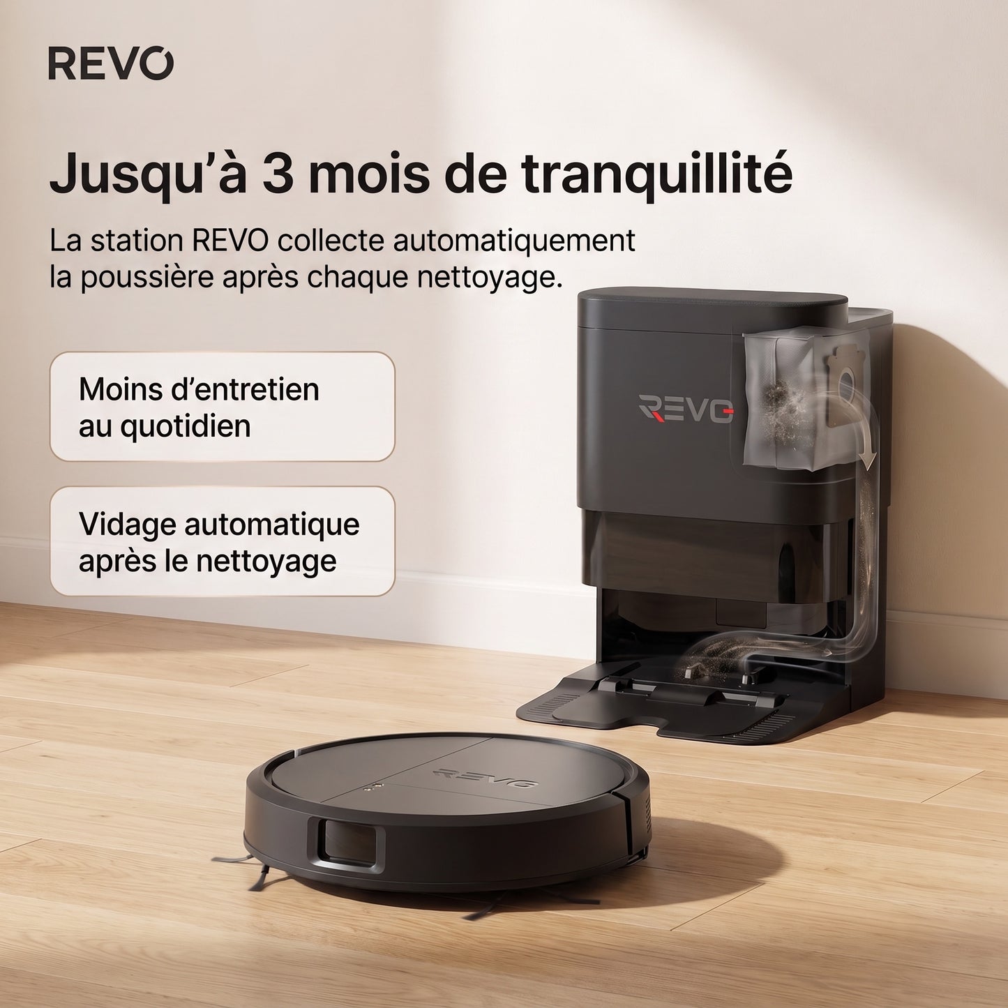 Robot Aspirateur Laveur REVO Vector 15 – 15 000 Pa avec Station de Vidage Automatique & Navigation LiDAR