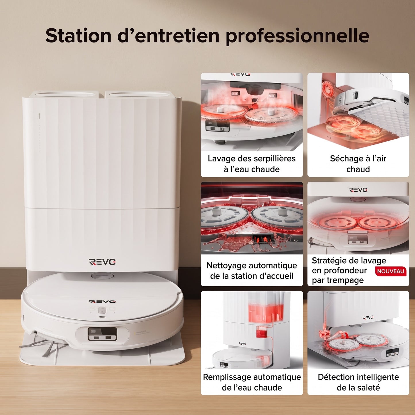 Robot Aspirateur Laveur REVO Apex 25 Blanc – 25 000 Pa avec Station Multifonctionnelle & Navigation Intelligente