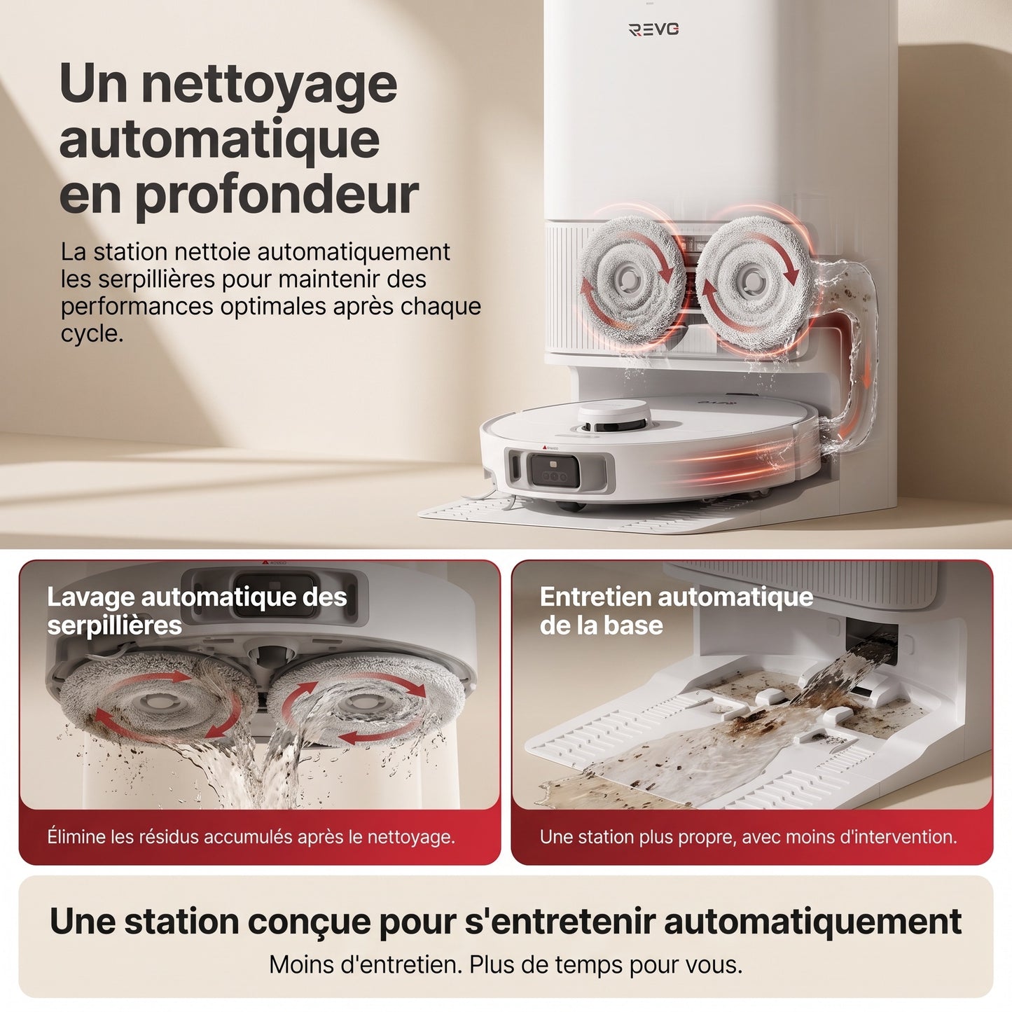Robot Aspirateur Laveur REVO Vortex 19 – 19 000 Pa avec Station Automatique & Navigation Intelligente