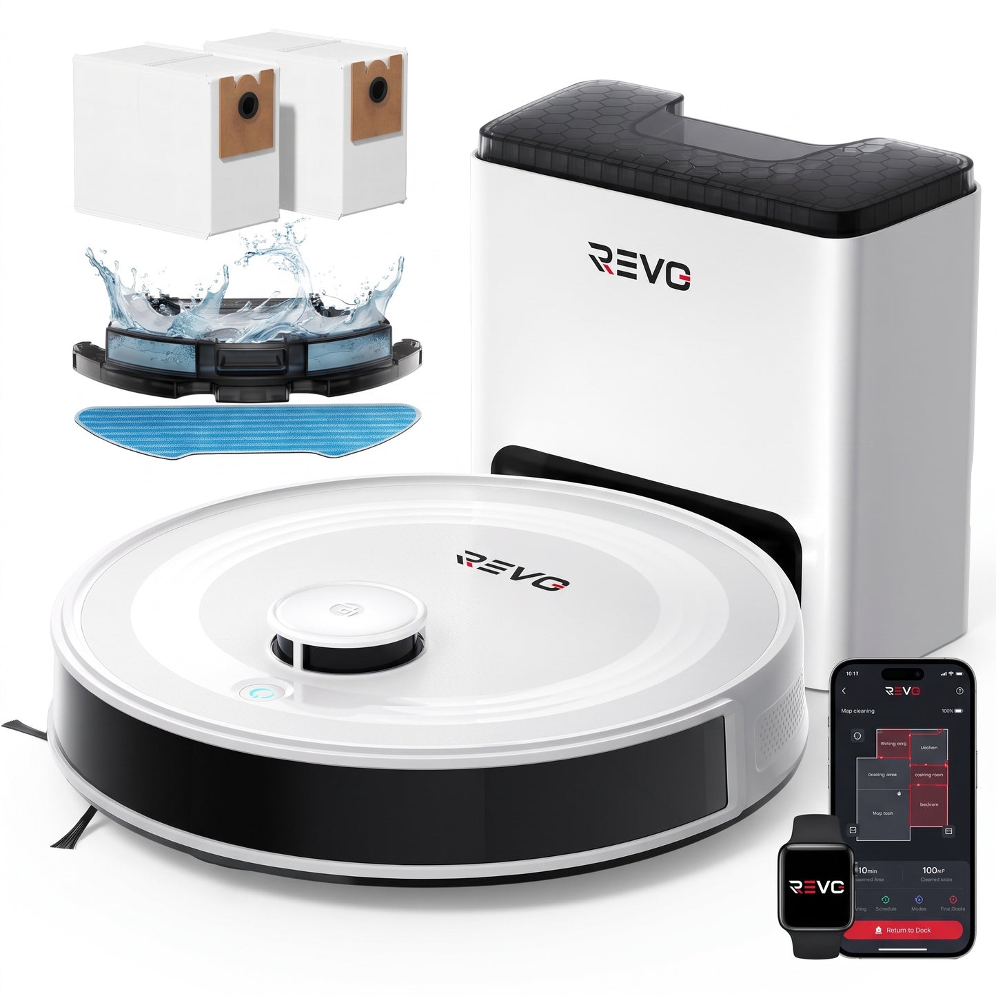 Robot Aspirateur Laveur 3-en-1 REVO Aero 6 – 6 000 Pa avec Station de Vidage Automatique