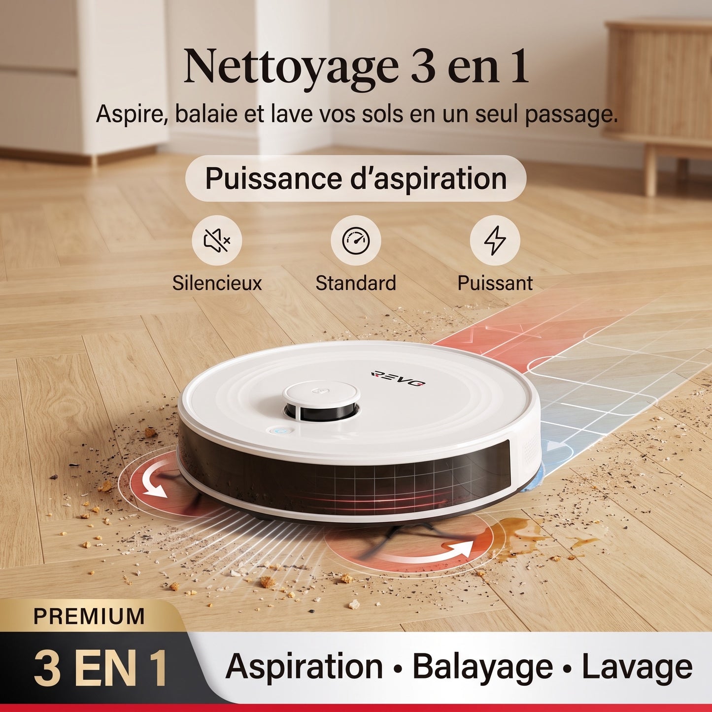 Robot Aspirateur Laveur 3-en-1 REVO Aero 6 – 6 000 Pa avec Station de Vidage Automatique
