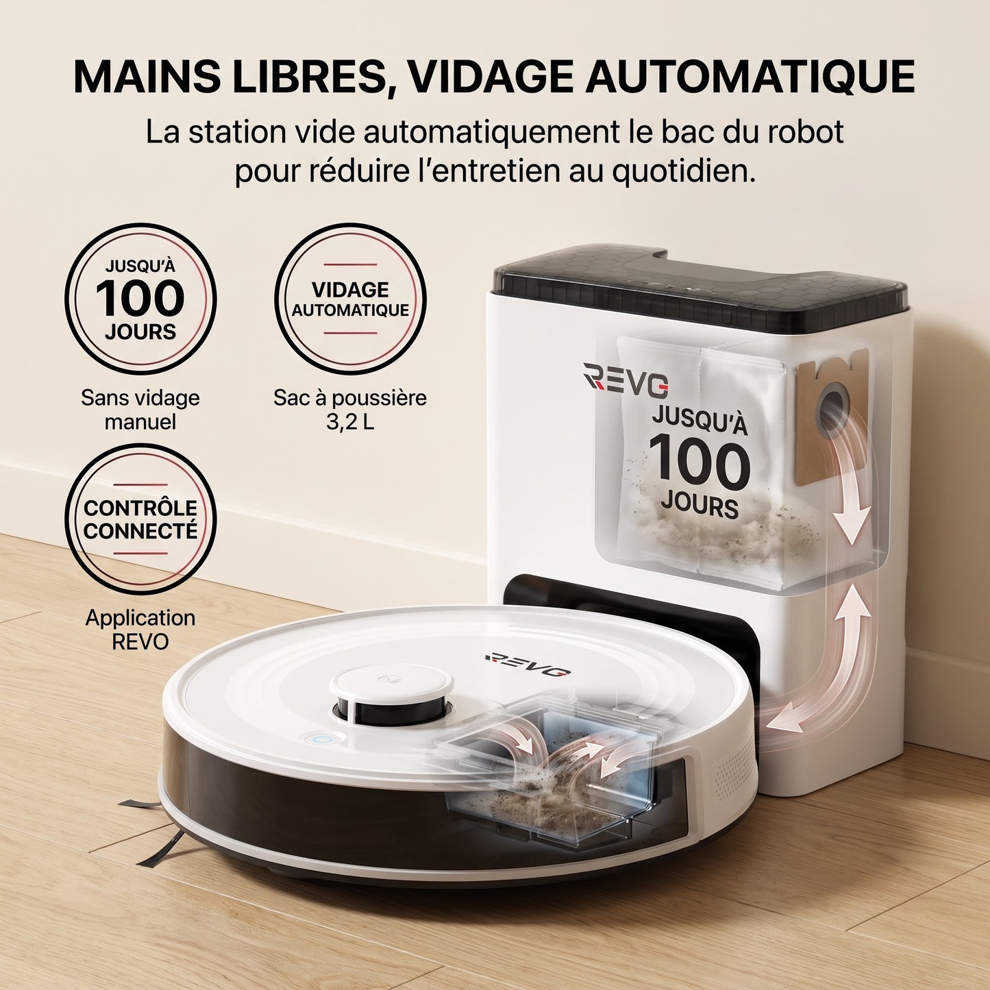 Robot Aspirateur Laveur 3-en-1 REVO Aero 6 – 6 000 Pa avec Station de Vidage Automatique