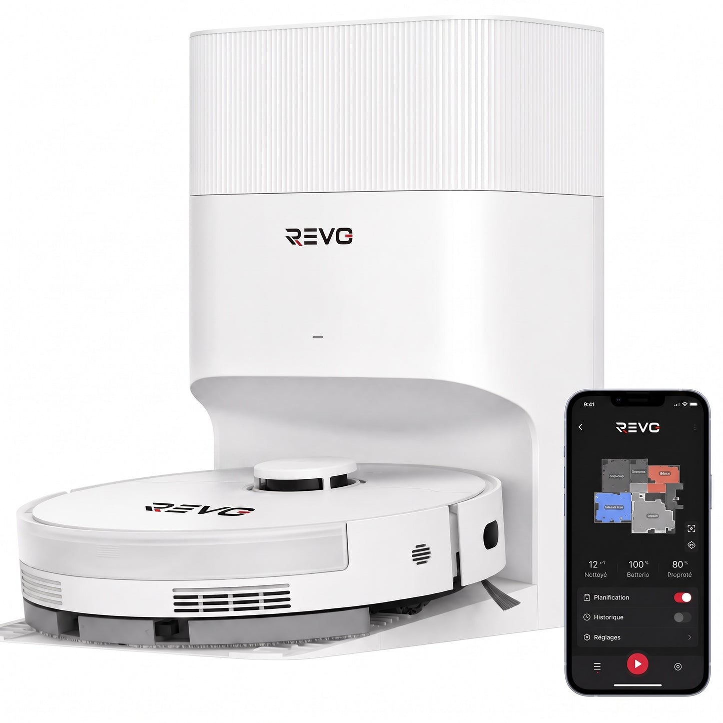 Robot Aspirateur Laveur REVO Vortex 13 –  13 000 Pa avec Station Auto-Vidage & Navigation Laser