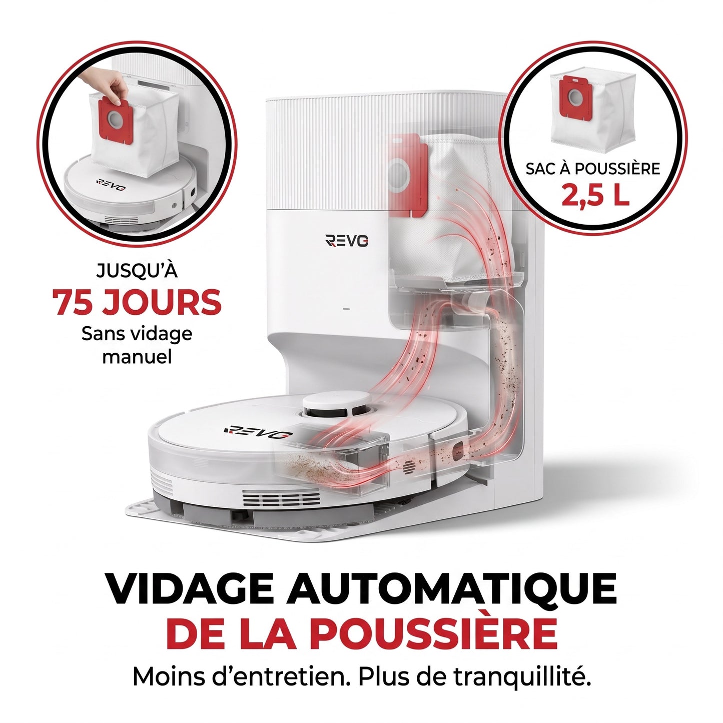 Robot Aspirateur Laveur REVO Vortex 13 –  13 000 Pa avec Station Auto-Vidage & Navigation Laser
