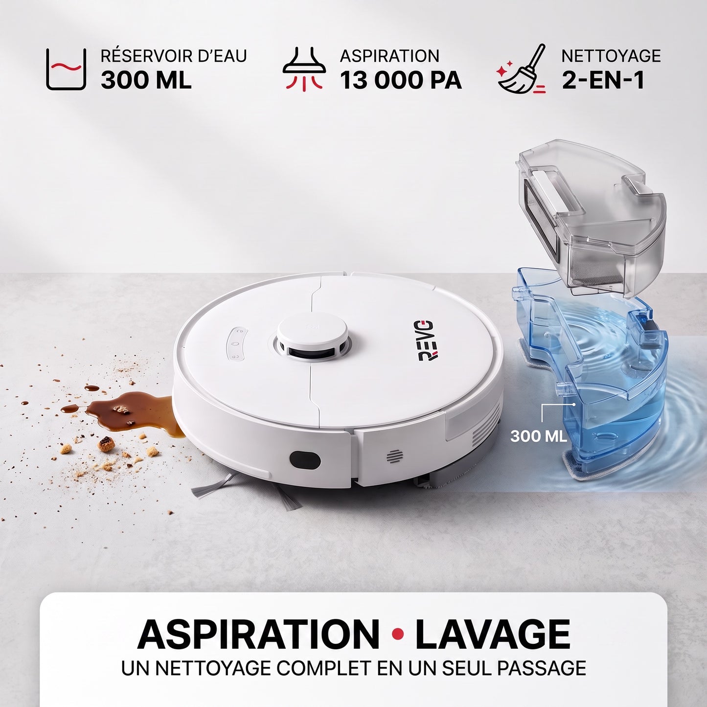Robot Aspirateur Laveur REVO Vortex 13 –  13 000 Pa avec Station Auto-Vidage & Navigation Laser