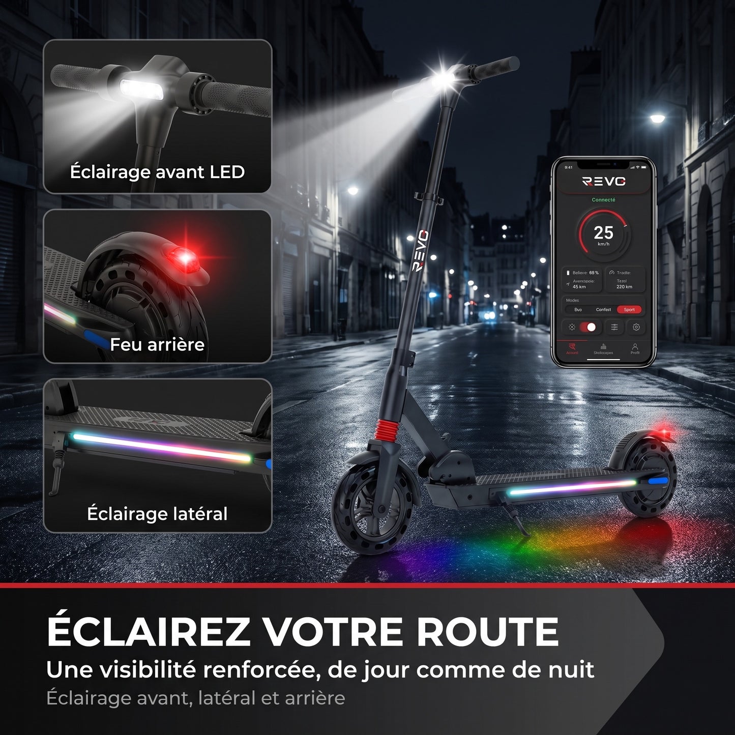 Trottinette Électrique REVO Voltis – 250 W – Autonomie 25 km – Batterie 36 V 5,2 Ah – Pneus 8"