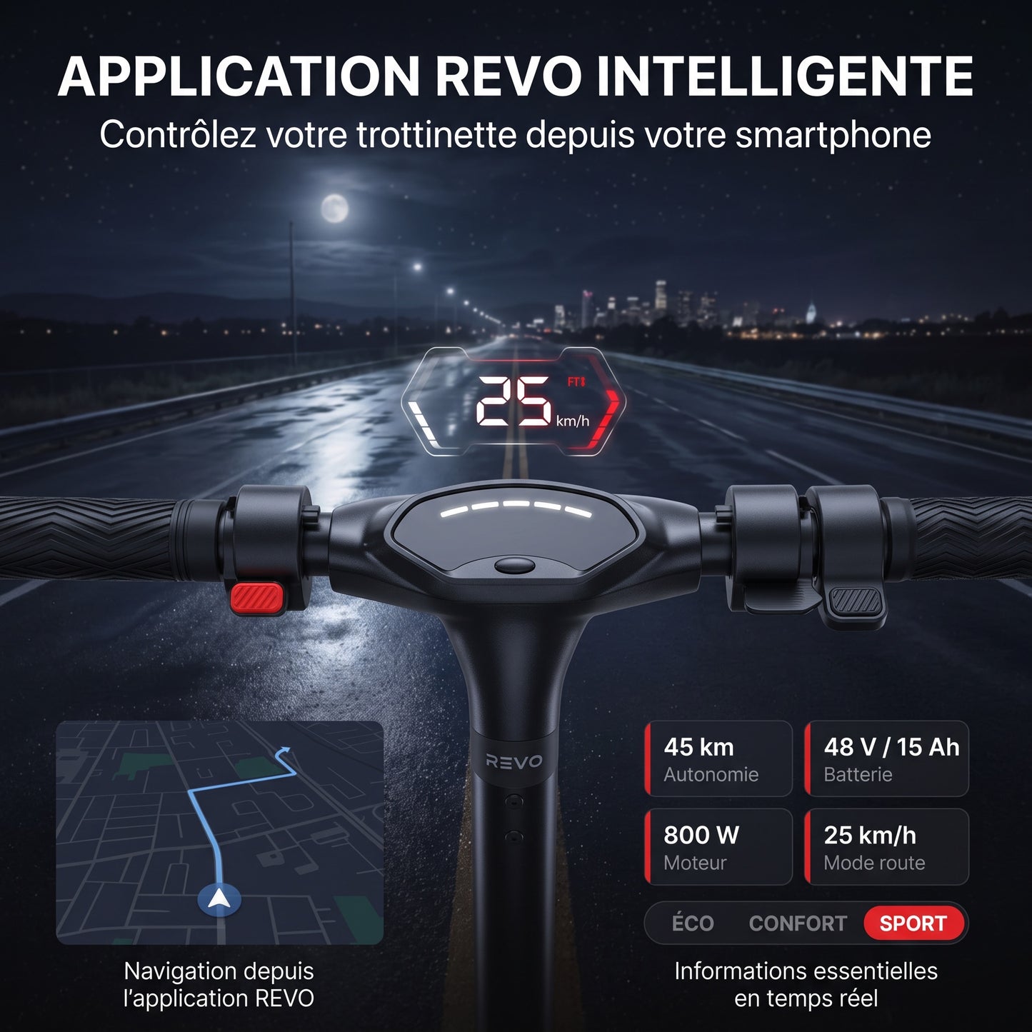 Trottinette Électrique REVO Voltis – 250 W – Autonomie 25 km – Batterie 36 V 5,2 Ah – Pneus 8"