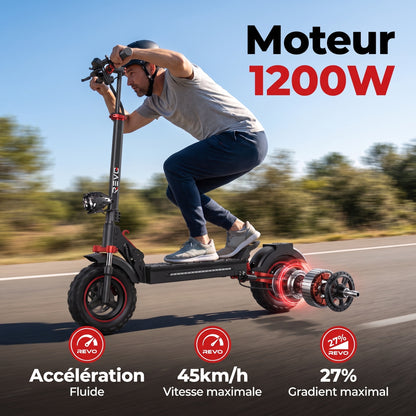 Trottinette Électrique REVO Peak – 1000 W (pointe 1200 W) – Autonomie 55 km – Batterie 48V 15Ah – Pneus 11" Tout-Terrain