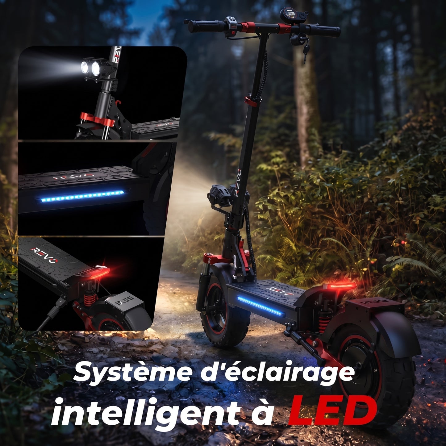 Trottinette Électrique REVO Peak – 1000 W (pointe 1200 W) – Autonomie 55 km – Batterie 48V 15Ah – Pneus 11" Tout-Terrain