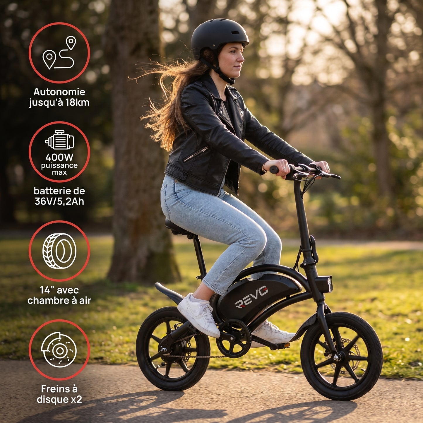 Draisienne Électrique REVO Volt – 350 W – Autonomie 15 à 20 km – Batterie 36V – Pliable – Freins à Disque Avant/Arrière