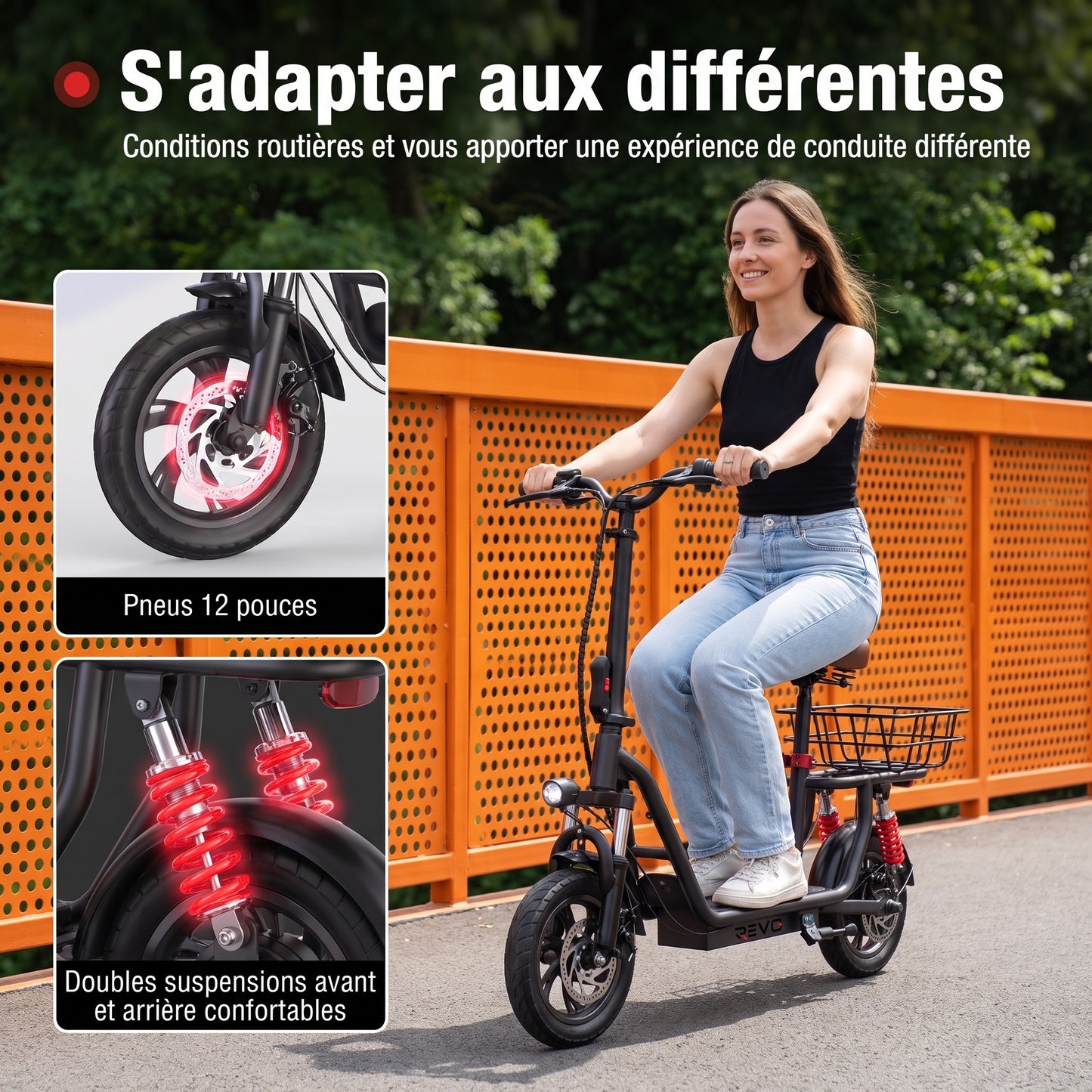Trottinette Électrique REVO Zenith – 500 W – Autonomie 35 km – Batterie 36V 7,5Ah – Pneus 12" – Avec Siège