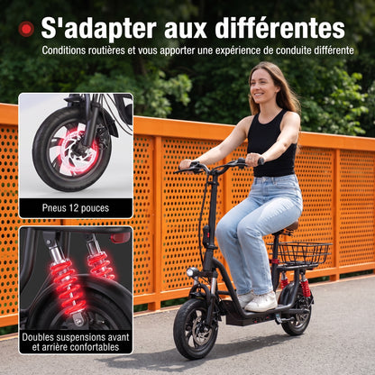 Trottinette Électrique REVO Zenith – 500 W – Autonomie 35 km – Batterie 36V 7,5Ah – Pneus 12" – Avec Siège