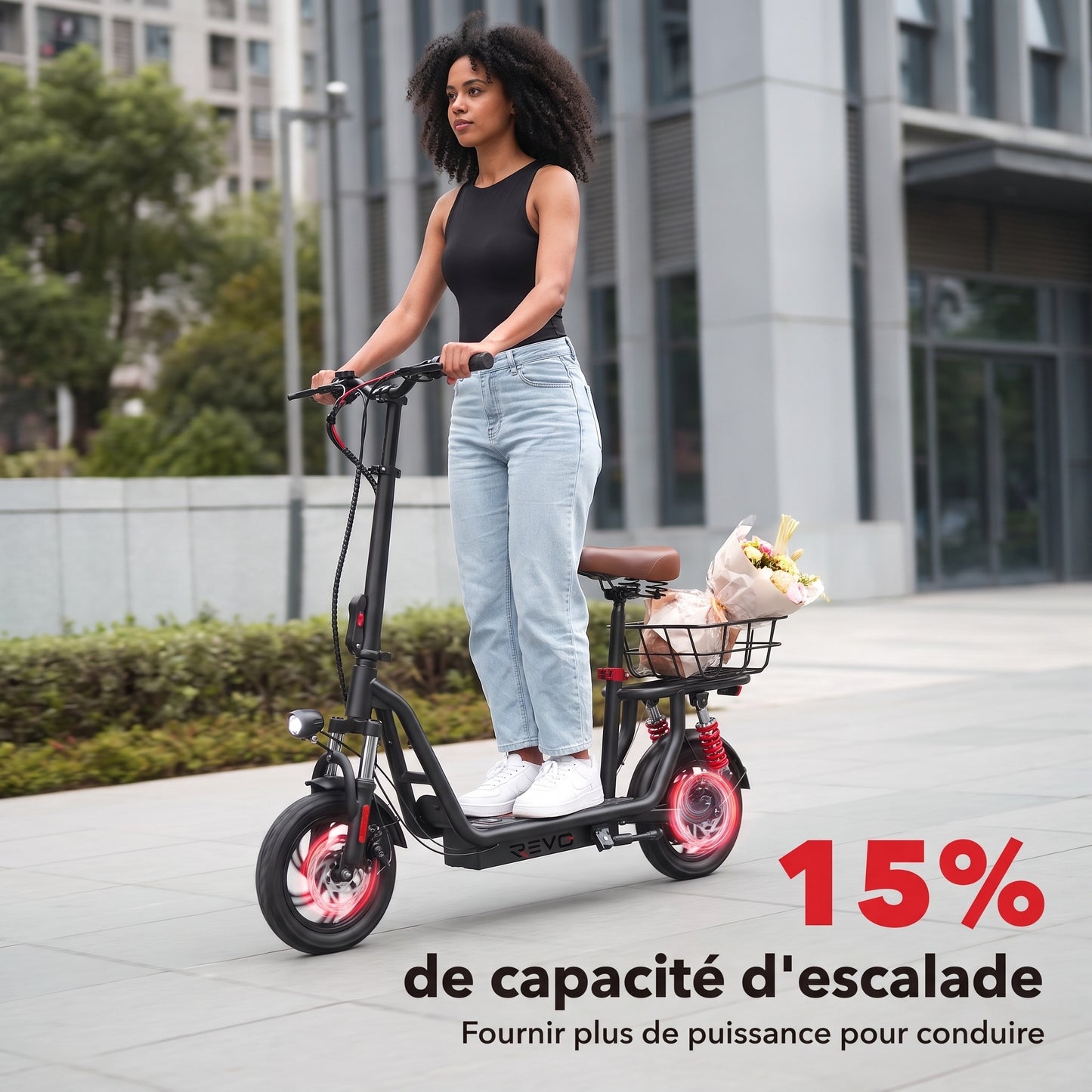 Trottinette Électrique REVO Zenith – 500 W – Autonomie 35 km – Batterie 36V 7,5Ah – Pneus 12" – Avec Siège