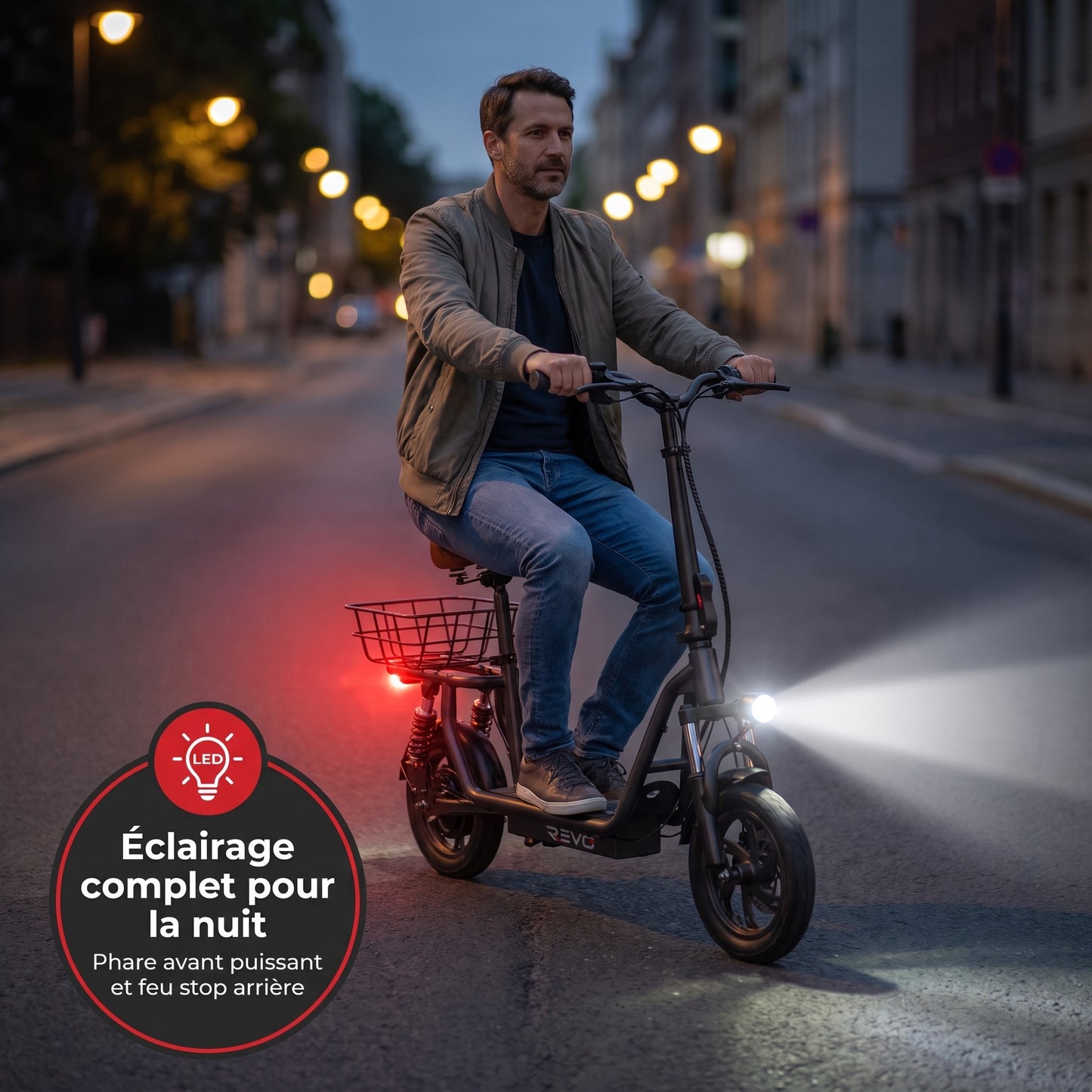 Trottinette Électrique REVO Zenith – 500 W – Autonomie 35 km – Batterie 36V 7,5Ah – Pneus 12" – Avec Siège