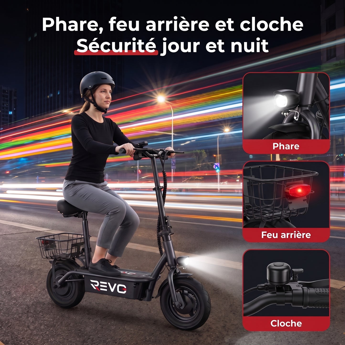 Trottinette Électrique REVO Prime – 1000 W – Autonomie 55-60 km – Batterie 48V 13Ah – Siège Confort Intégré