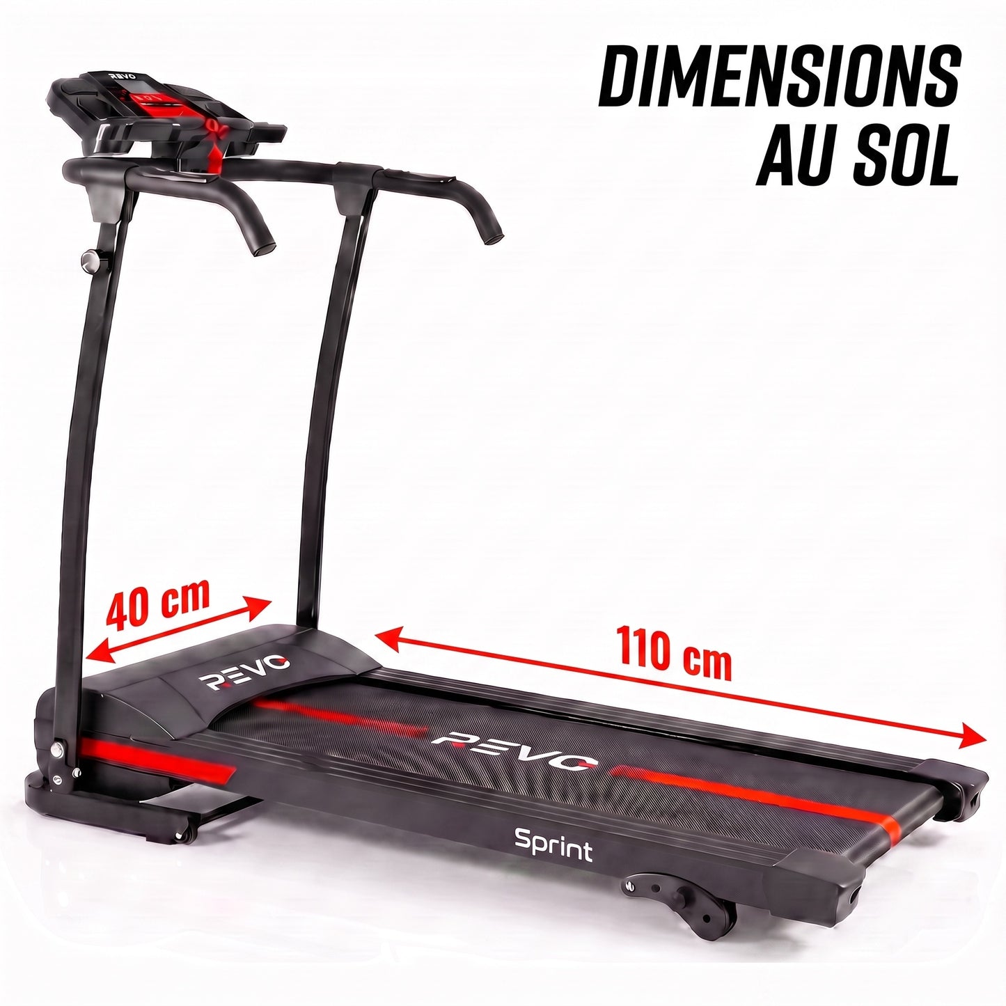 Tapis de Course Électrique REVO Sprint – 1100 W / 1,5 HP – Vitesse jusqu'à 12 km/h – Pliable – Inclinaison Réglable