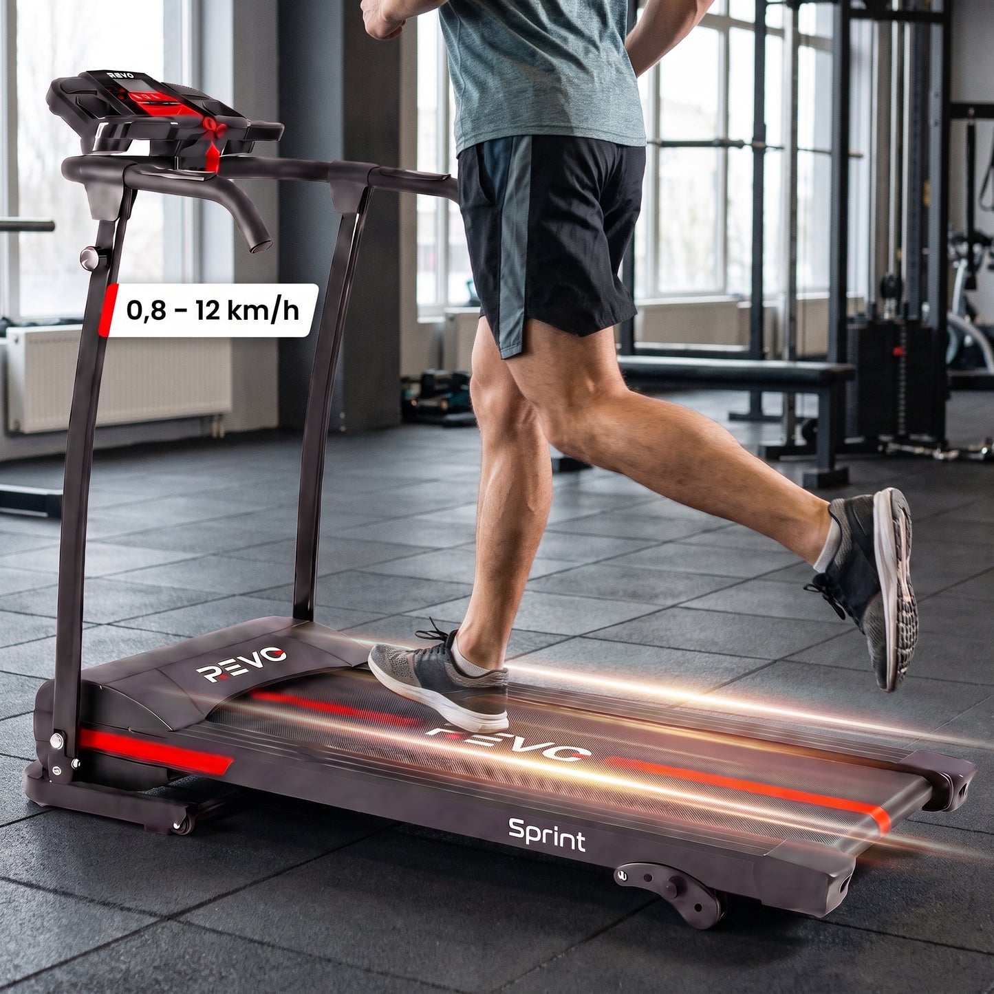 Tapis de Course Électrique REVO Sprint – 1100 W / 1,5 HP – Vitesse jusqu'à 12 km/h – Pliable – Inclinaison Réglable