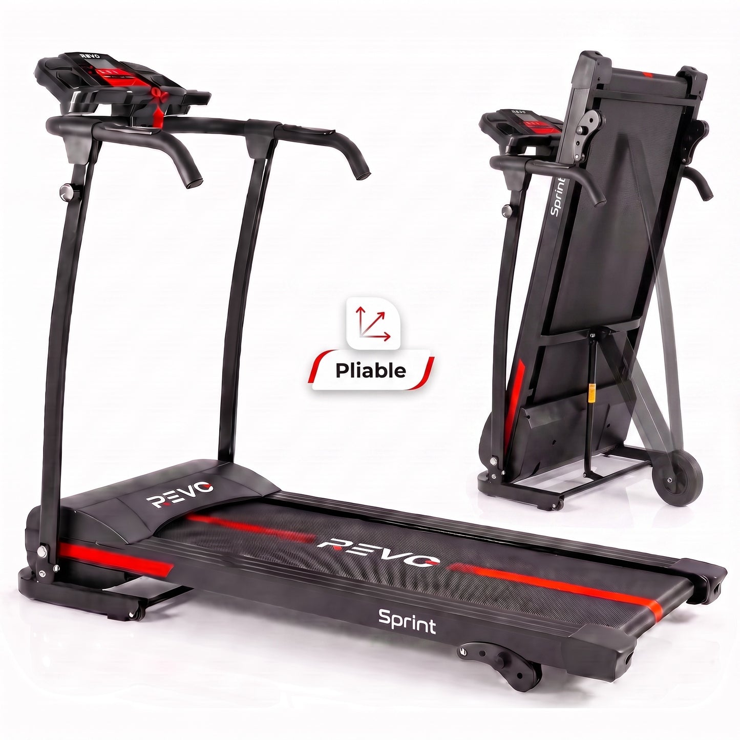 Tapis de Course Électrique REVO Sprint – 1100 W / 1,5 HP – Vitesse jusqu'à 12 km/h – Pliable – Inclinaison Réglable