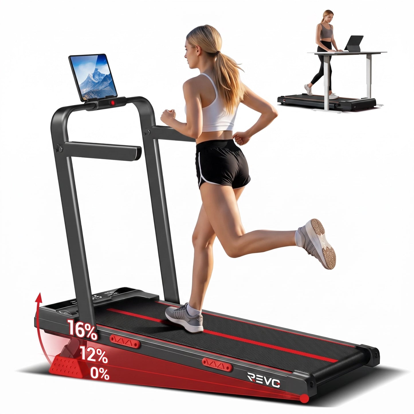 Tapis de Course Pliable REVO Vantage – Moteur 3.0HP – Inclinaison Manuelle 16% – Vitesse 1-10 km/h – Télécommande