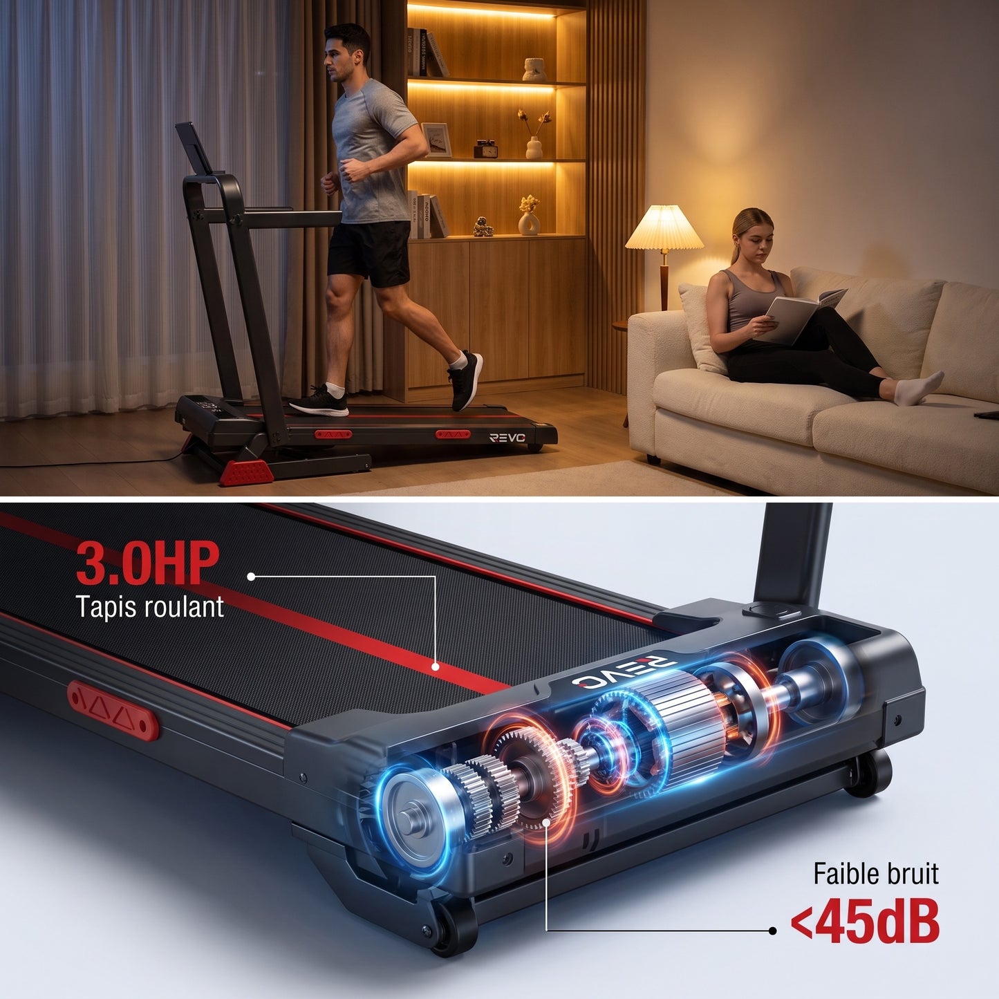 Tapis de Course Pliable REVO Vantage – Moteur 3.0HP – Inclinaison Manuelle 16% – Vitesse 1-10 km/h – Télécommande